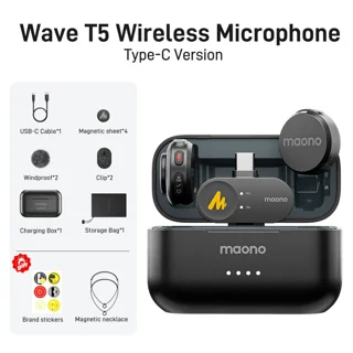میکروفون یقه ای بی سیم ورژن تایپ سی Maono Wave T5 Type-C version - ست دو نفره مخصوص موبایل و دوربین