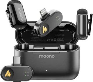 میکروفون یقهای بیسیم مائونو مدل Wave T1 Mini WM622 PBC2 نسخه Type-C و Lightning با کیس شارژ